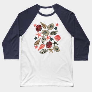 OCEAN JEWELS Seashells Coastal Retro Beach with Starfish Urchins Limpets Scallop Shells - UnBlink Studio by Jackie Tahara Baseball T-Shirt